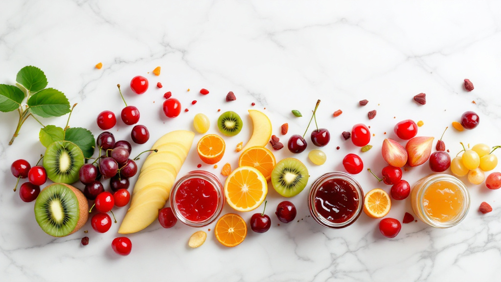 mixed fruit and jam in a landscape setting (1)